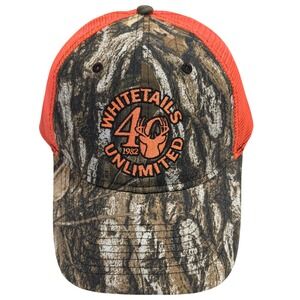 Whitetails Unlimited 40th Anniversary Camo Blaze Orange Mesh Trucker Hat Mens